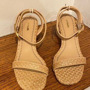 Larroude Tan Woven Sandals